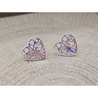 Echt zilveren oorbel stekers bewerkte hartjes 